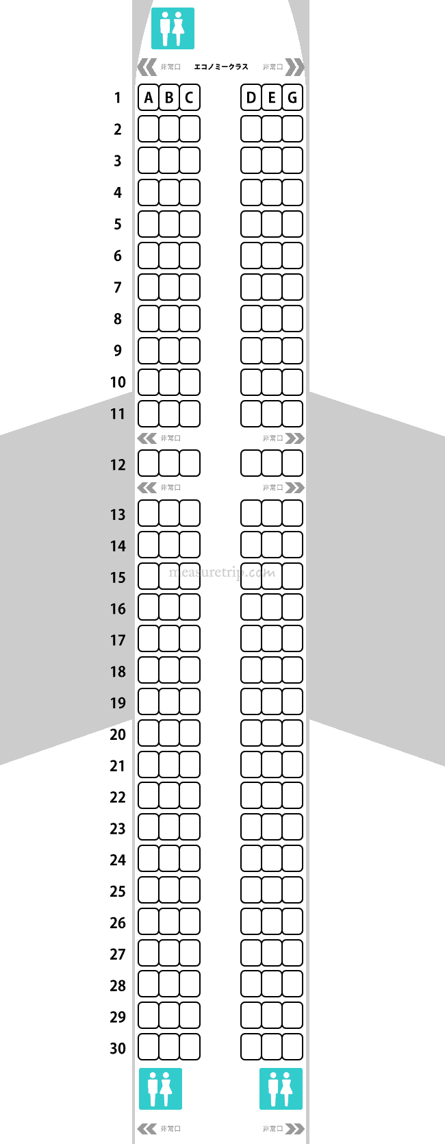 ピーチ国内線・A320 座席表