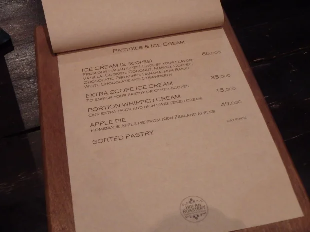 ベトナム・ホイアンの美味しいおすすめカフェ・HOI AN ROASTERY's MENU（メニュー・価格付）