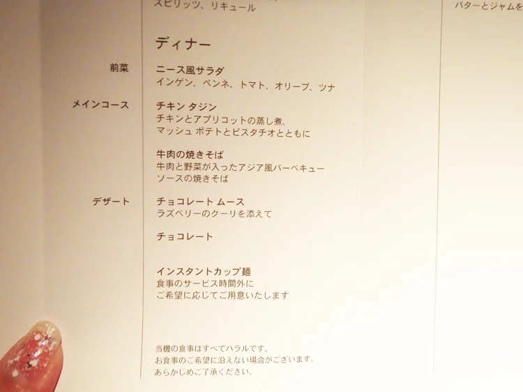 [初海外の両親を連れて冬の地中海クルーズ旅行記20] 2日目・エミレーツ航空EK317便エコノミー席の機内食
