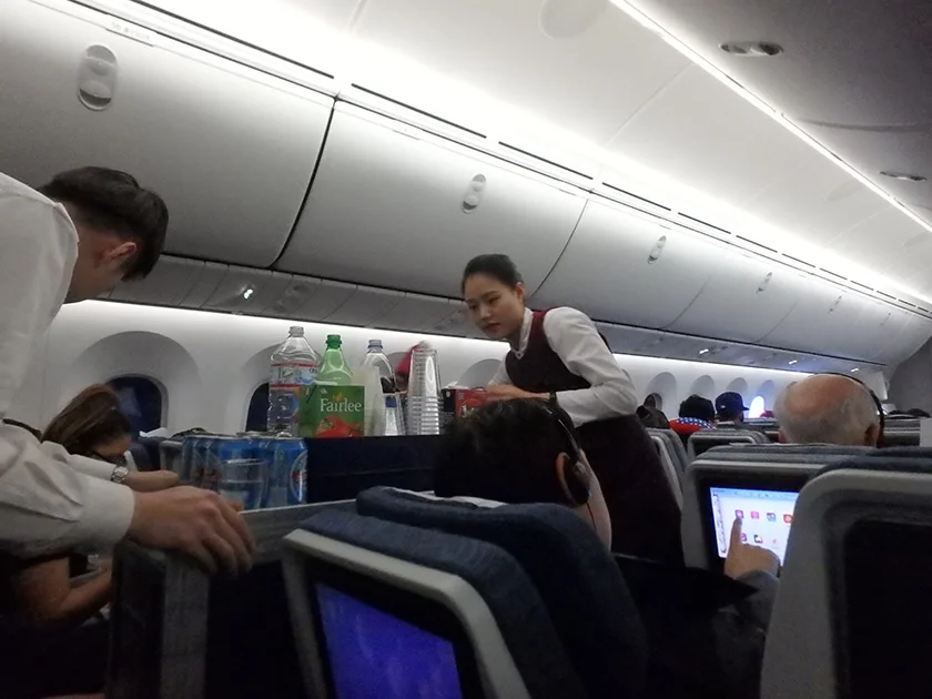 [LAからメキシコクルーズ＆ディズニーランド旅行記69] 中国国際航空 CA888便(B787-9)の機内の様子と機内食