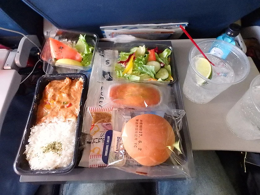 [片道1万円！？激安サンフランシスコ旅行記9] デルタ航空の機内サービスは、今まで乗った飛行機で一番回数が多いかも。機内食も非常に美味しい。