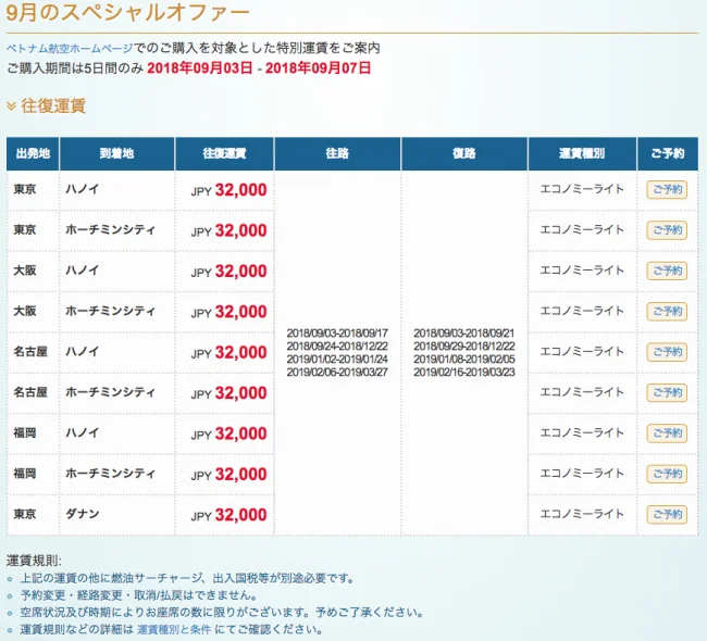 【緊急！セール情報】ベトナム航空さんがベトナム行きの航空券のセールやってるよー！