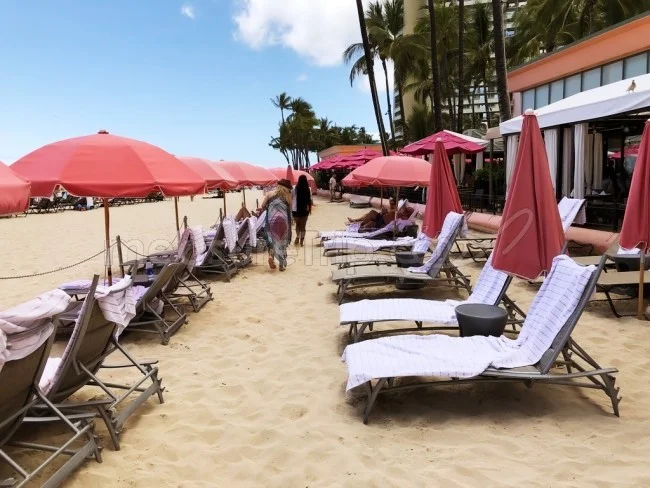 ロイヤルハワイアンホテル宿泊者限定!ワイキキビーチのピンクパラソル