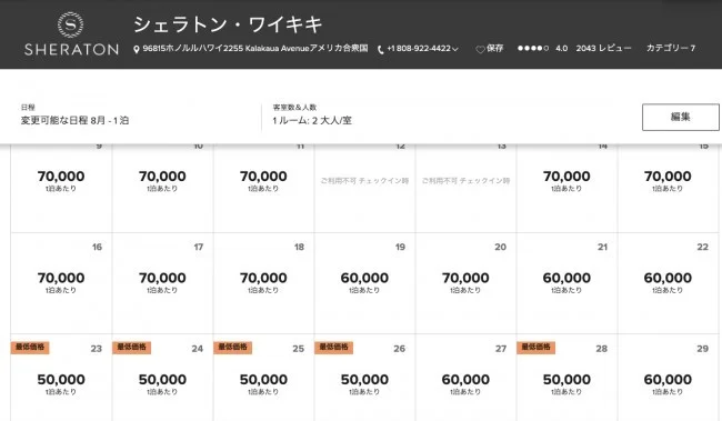 マリオットボンヴォイ 変動制ポイント宿泊スタート！必要ポイントの状況は？