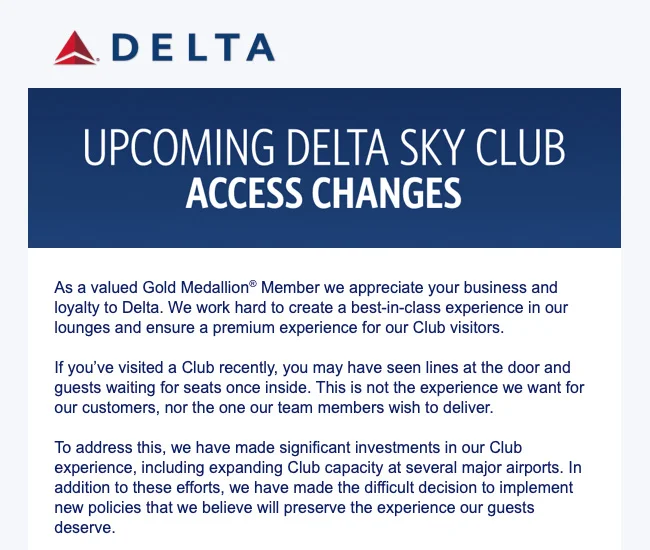【デルタ航空】クラブラウンジアクセスの利用規約の変更【2023年2月から】