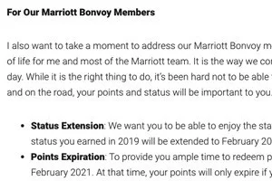 【Marriott Bonvoy】新型コロナに伴うマリオット・ボンヴォイ・メンバーステータスの期間延長のお知らせ